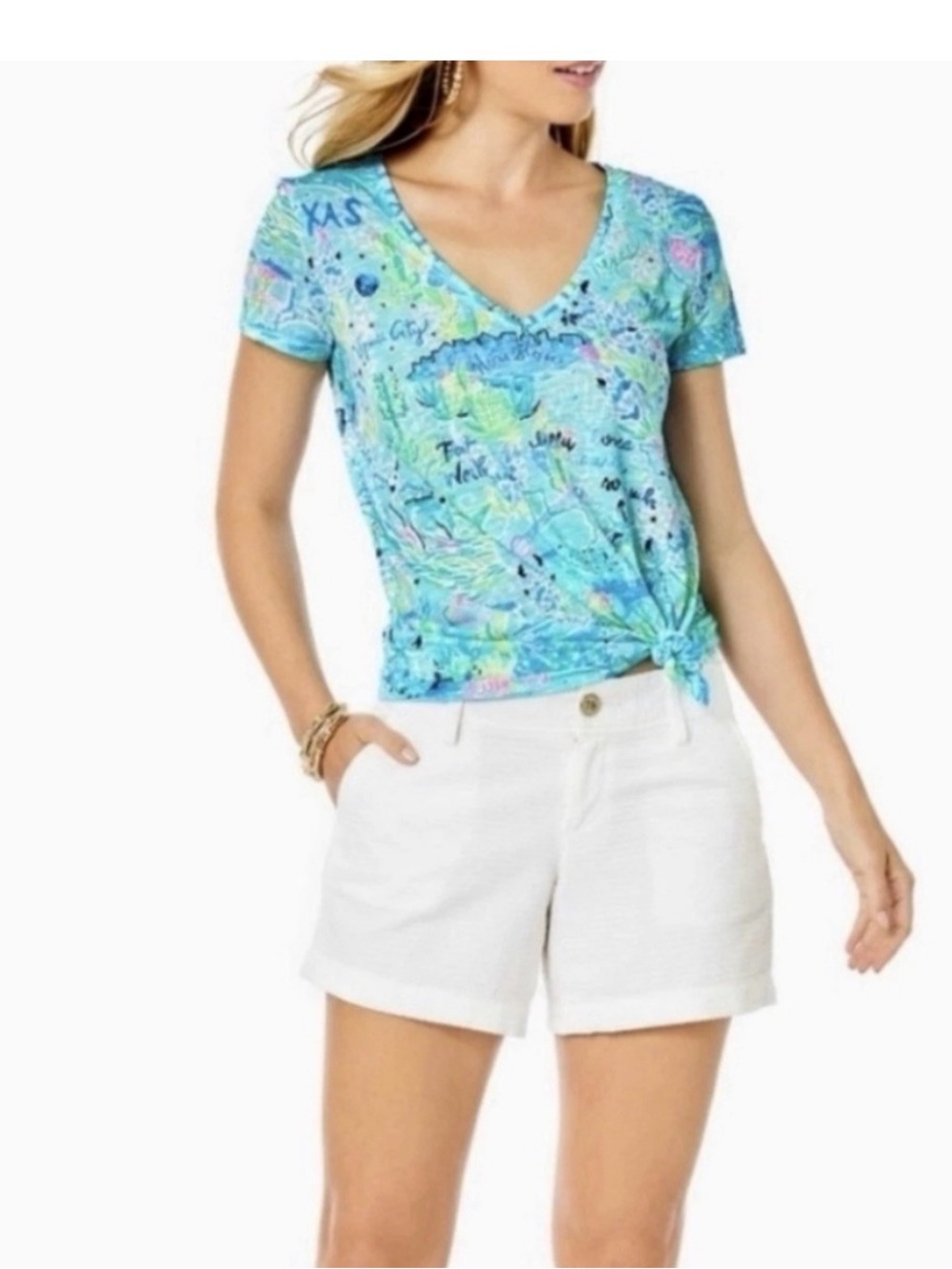 NWT Lilly Pulitzer Etta V-Neck Lilly Loves Texas Top Size XXS
